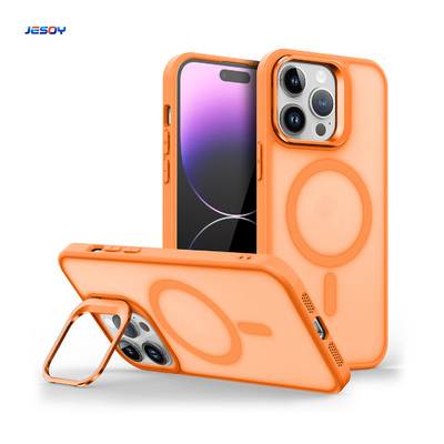 Camera Stand Mobile Phone Cover Orange Translucent Matte Phone Case Anti Fingerprint With Magsafe Cover