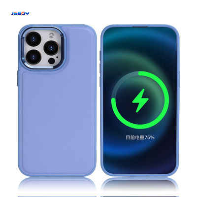 Embossed Logo Magsafe Leather Cases Design Style Shockproof Mobile Covers Blue For IPhone 15 Pro Max