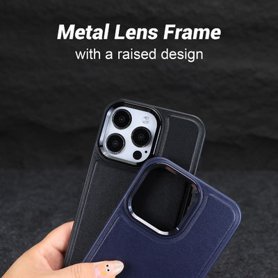 Embossed Logo Magsafe Leather Cases Design Style Shockproof Mobile Covers Blue For IPhone 15 Pro Max