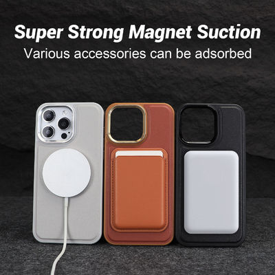 Embossed Logo Magsafe Leather Cases Design Style Shockproof Mobile Covers Blue For IPhone 15 Pro Max