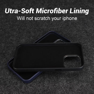 Embossed Logo Magsafe Leather Cases Design Style Shockproof Mobile Covers Blue For IPhone 15 Pro Max