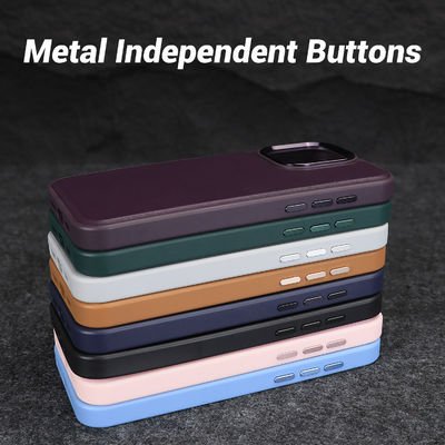 Embossed Logo Magsafe Leather Cases Design Style Shockproof Mobile Covers Blue For IPhone 15 Pro Max