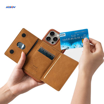 Fashionable Leather Phone Case Brown Vegan Leather Phone Wallet OEM