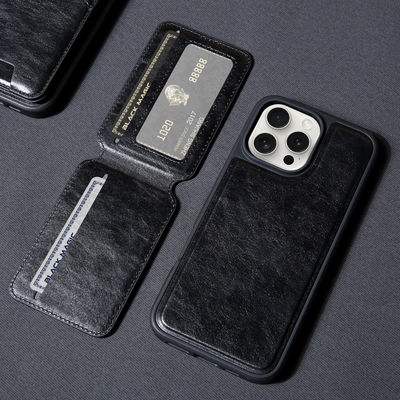 Embossed Logo Leather Phone Case Black Mobile Phone Wallets Luxury