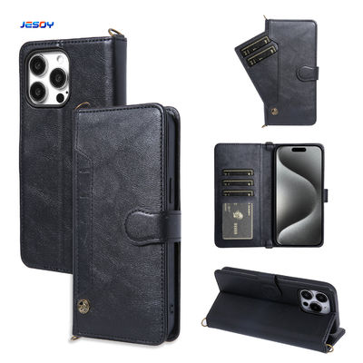 PU Leather Phone Wallet Cases Business Style Phone Case With Card Holder Wallet Stand