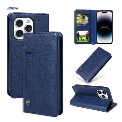 Wristlet Strap PU Leather Phone Case Business Style Leather Cell Phone Holder Blue