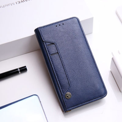 Wristlet Strap PU Leather Phone Case Business Style Leather Cell Phone Holder Blue