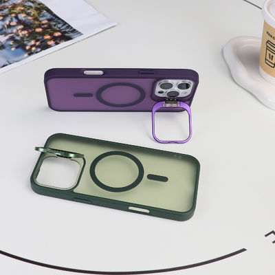 Camera Stand Mobile Phone Cover Orange Translucent Matte Phone Case Anti Fingerprint With Magsafe Cover