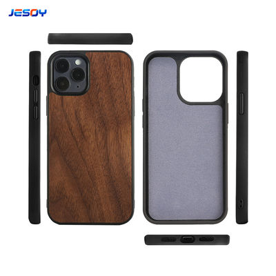 Microfiber Wood Inlay iPhone Case Personalised Engraved Wood Phone Cases Environmentally Friendly