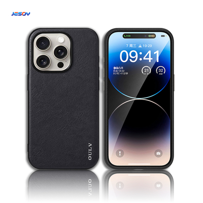 buen precio Funda de teléfono de cuero estilo empresarial Fundas de teléfono de cuero personalizadas negras para iPhone 16 15 Pro Max en línea