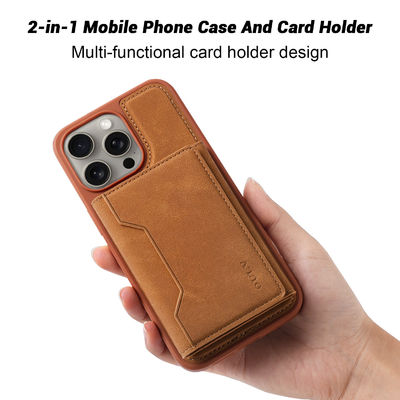 Fashionable Leather Phone Case Brown Vegan Leather Phone Wallet OEM