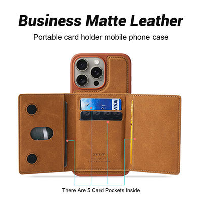 Fashionable Leather Phone Case Brown Vegan Leather Phone Wallet OEM