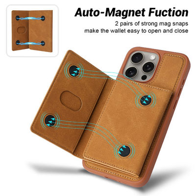 Strong Magnetic Leather Phone Case OEM / ODM Magsafe Card Holder Case For IPhone 16 15 Pro Max