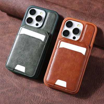 Brown Custom Logo Phone Cases Shockproof Phone Case With Magsafe Wallet Stand Card Holder