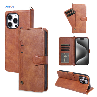 Good price OEM / ODM Cell Phone Wallet Stand Brown Flip Cell Phone Covers With Strap online