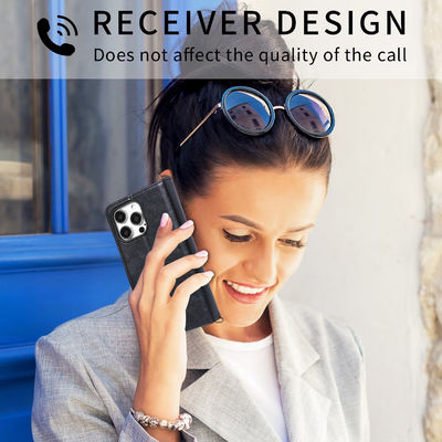 OEM / ODM Cell Phone Wallet Stand Brown Flip Cell Phone Covers With Strap