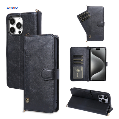 buen precio Fundas de cartera para teléfono de cuero PU, funda para teléfono de estilo empresarial con tarjetero y soporte en línea