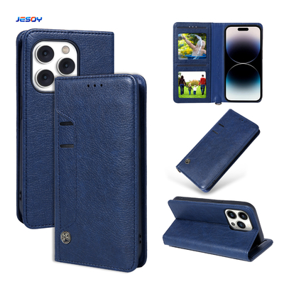 Good price Wristlet Strap PU Leather Phone Case Business Style Leather Cell Phone Holder Blue online
