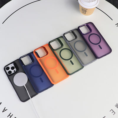 Camera Stand Mobile Phone Cover Orange Translucent Matte Phone Case Anti Fingerprint With Magsafe Cover