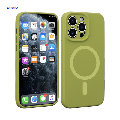 Good price N52 Mag Safe iPhone Cases Green Silicone Soft Phone Case Customized For iPhone 14 13 12 online